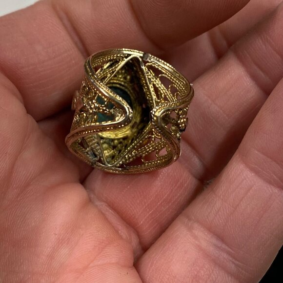 Vintage Gold Tone Filigree Eilat Stone Adjustable Ring Size 8 - Picture 8 of 13